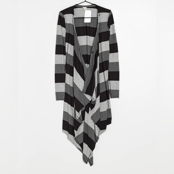 3/$20 Anthropologie Sunday Striped Gray Lightweight Long Open Cardigan (Med) - Picture 1 of 12
